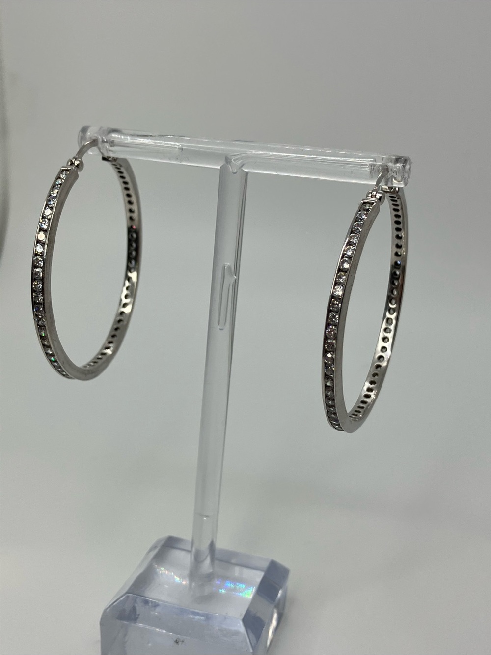 925 CZ Channel Set Oversized Large Sterling Silver Statement Hoop Earrings